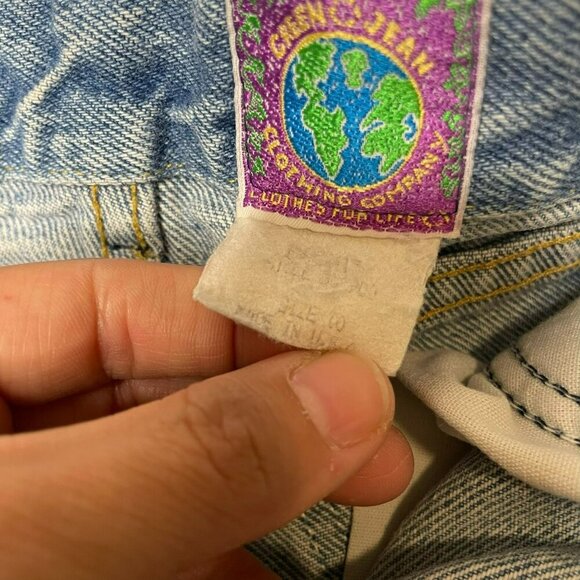 VTG Lee Big Girls 10 1990s Mid-Rise Fringe Patch Denim Jean 4" Shorts - Picture 6 of 10